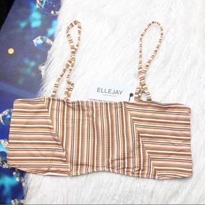 Ellejay striped bandeau bikini swim top
